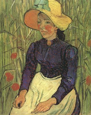 Vincent Van Gogh Young Peasant Woman with Straw Hat Sitting in the Wheat (nn04)